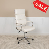 Flash Furniture BT-20595H-2-WH-GG High Back White LeatherSoft Contemporary Panel Executive Swivel Office Chair